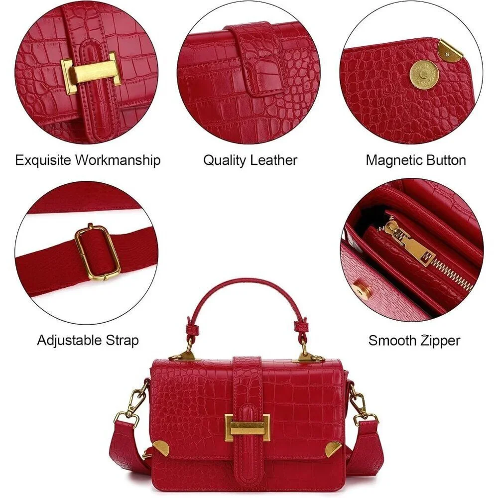 LL LOPPOP Small Classy Leather Crossbody Purse Handle Satchel Handbag Dark Red